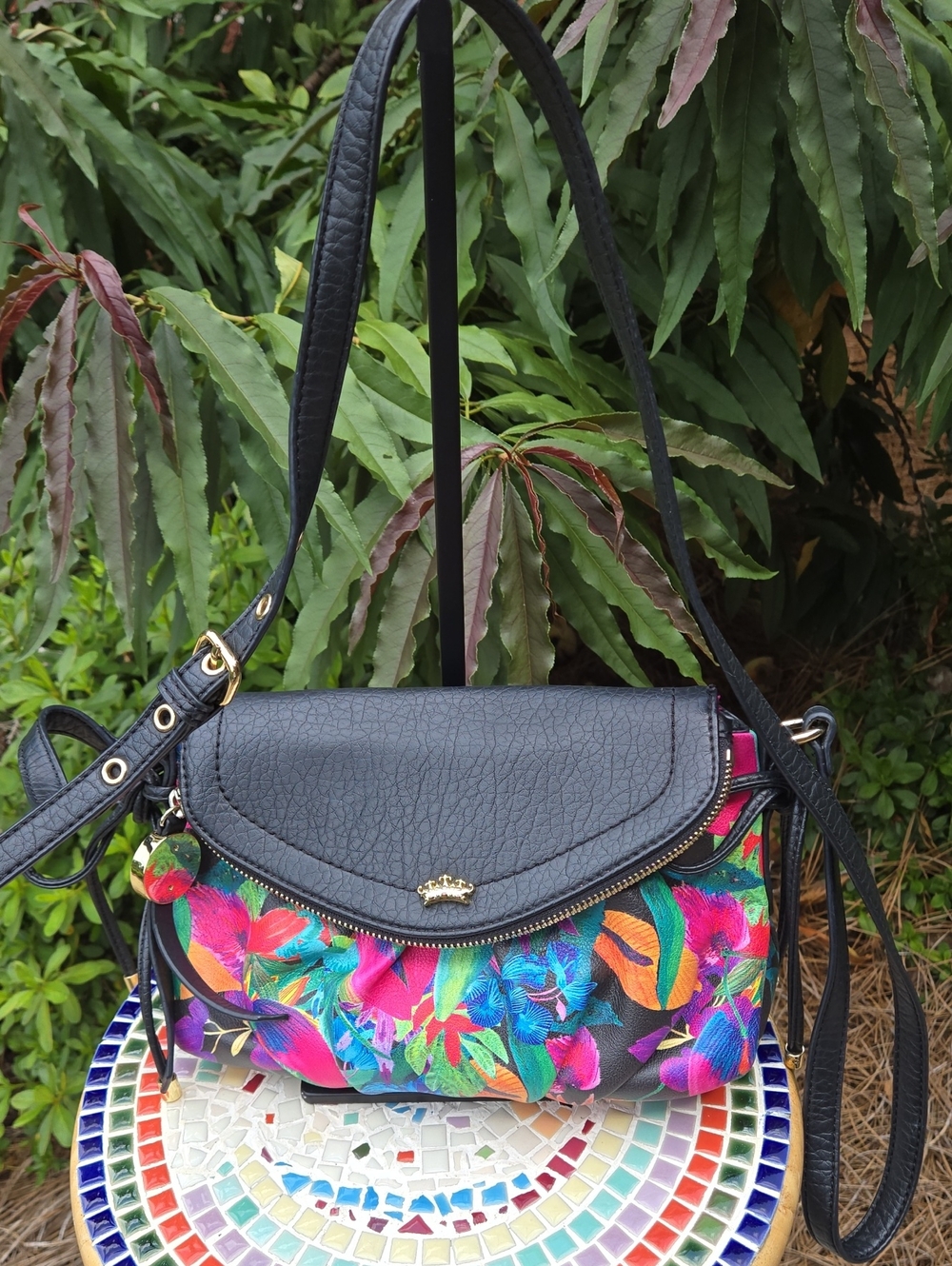 Juicy Couture Black Floral Crossbody Shoulder Bag